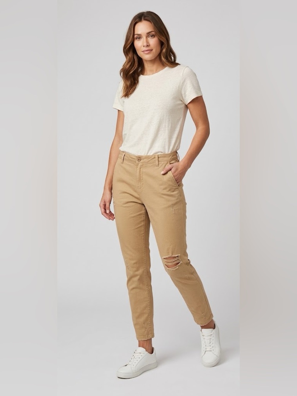 Etienne Marcel Tan Distressed Straight Leg Pants Size 28